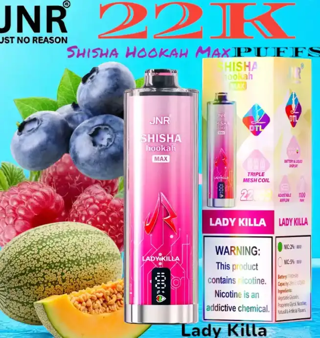 JNR Shisha Hookah Max 22K Puffs Vape jetable triple mesh 22 000 bouffées